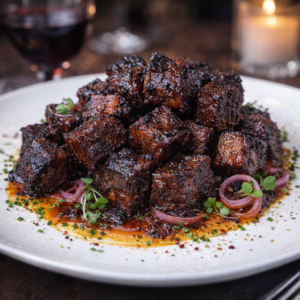 Pork Belly Burnt Ends with Pickled Red Onions