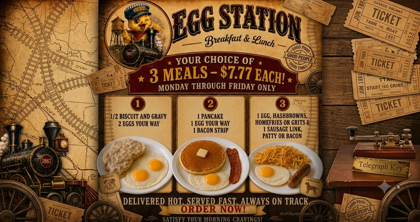 Your choice of 3 meals, $7.77 each, Monday through Friday